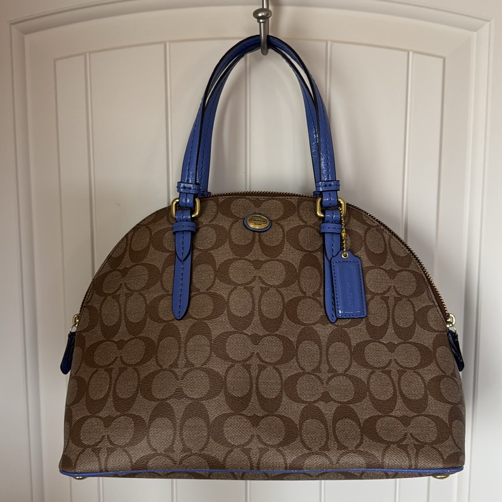 Coach Brown and Blue Satchel with Signature Monogram